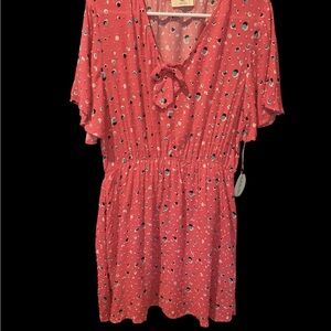 O48 Hummingbird Coral Mini Dress with Abstract Dots